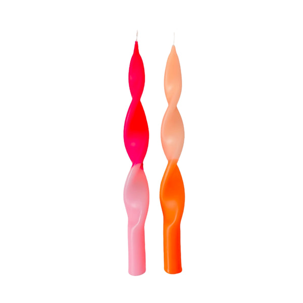 Pink & Orange Curly Candle Set